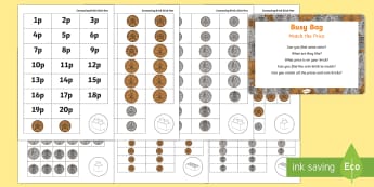 Match the Price  Busy Bag Prompt Card and Resource Pack - price, coins, quantity, early maths, addition, mathematical development, 