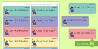 Maths 'Great Contribution' Stickers - Marking, Feedback, Stickers, Rewards, Learning, Attitude, Time-Saving, Positive, Praise, questioning