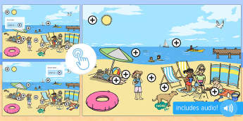 The Seaside English Primary Resources, beach, sun - Page 1