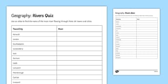 Rivers Quiz Activity Sheet, worksheet