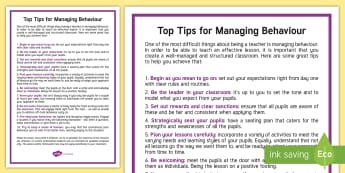 Top Tips for Managing Behaviour  - Behaviour, management, Top tips, support Strategies, KS3 