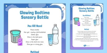 Glowing Bedtime Sensory Bottle - glowing, bedtime, dream jar, BFG, sensory bottle, eyfs, early years