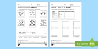 KS3 Element, Compound or Mixture Homework Activity Sheet - Homework, element, compound, mixture, bond, chemical, formulae, formula, atom, atoms