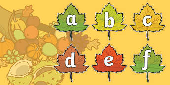 A-Z Alphabet on Autumn Leaves - Autumn, seasons,  A4, display, Alphabet frieze, Display letters, Letter posters, A-Z letters, Alphabet flashcards, autumn pictures, autumn display, leaves, acorn, conker, atumn