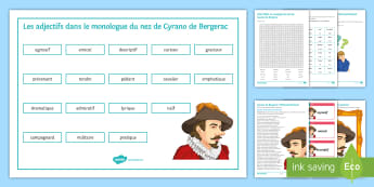 French Literature: Cyrano de Bergerac Activity Pack French - French literature, Cyrano, actvity sheets, Listening, Reading, Adjectives,French