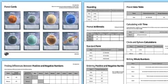 Maths Space Pack - maths, ks 3 ks 2, number, ordering, rounding, place value, writing, standard form, positive and negative number, sphere, area, volume