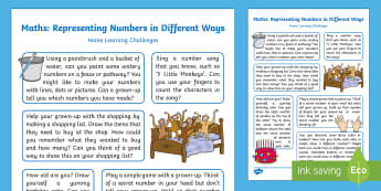 EYFS Maths: Beginning to Represent Numbers Home Learning Challenges - Mathematics, number, counting, numerals, represent, home learning, homework, home school links, pare