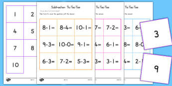 Subtraction Tic Tac Toe Game To Ten - subtract, math games, math