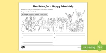 Five Rules for a Happy Friendship Activity Sheet - young people, relationships, PSHCE, emotions, transition, worksheet, friend
