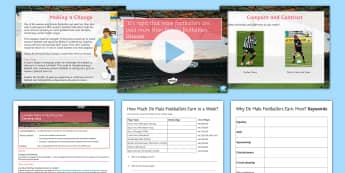 'It's right that male footballers are paid more than female footballers.' Discuss Lesson Pack - rate of pay, discrimination, unequal, consumers, supply, demand, gender, sexism, sport, money