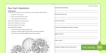 New Year's Resolutions Activity Sheet - resolution, targets, goals, motivation, secondary, worksheet, new, year, 