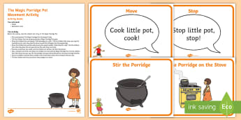 The Magic Porridge Pot Movement Activity Resource Pack - The Magic Porridge Pot, traditional tales, story, fiction, physical development, PD, EYFS, movement,