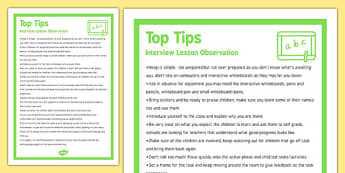 Interview Lesson Observation Top Tips - interview, top tips