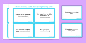 Bloom's Taxonomy Level 1 Remembering Challenge Cards - blooms
