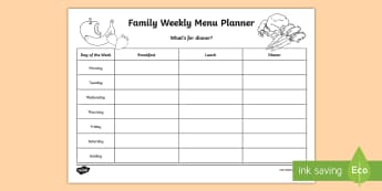 Family Weekly Menu Planning Template - Young People & Families Case File Recording, referral, chronology, contents page,buddy system, safeg