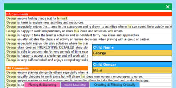 Report Writing Bank of Differentiated Statements EYFS Characteristics of Effective Learning