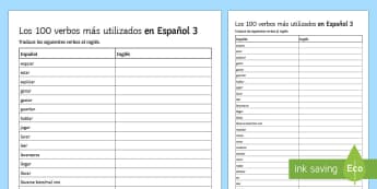 100 High Frequency Spanish Verbs 3 Activity Sheet