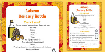 Autumn Sensory Bottle - autumn, EYFS, sensory, senses, explore, investigate, seasons, time, year, routine, change