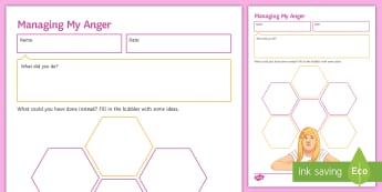Managing My Anger (Female) Activity Sheet - Anger, Management, Behaviour, classroom management, pastoral, worksheet