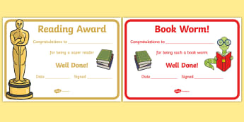 Editable Reading Award Certificates - Editable Reading Award Certificates, reading, read, books, editable, book, certificates, award, well done, reward, medal, rewards, school, general, certificate, achievement