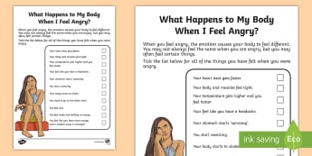 What Happens to My Body When I Feel Angry? Activity Sheet - young people, PSHCE, transition, behaviour, anger