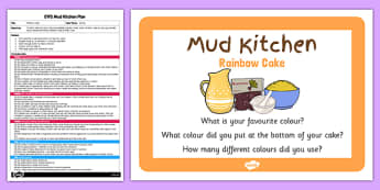Rainbow Cake EYFS Mud Kitchen Plan and Prompt Card - mud kitchen