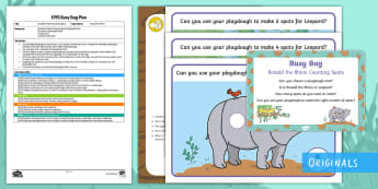 EYFS Ronald the Rhino Counting Spots Busy Bag Plan and Resource Pack - maths, number 2 year old, number counting, Twinkl Fiction, Rhinoceros, Leopard, numerals, malleable,