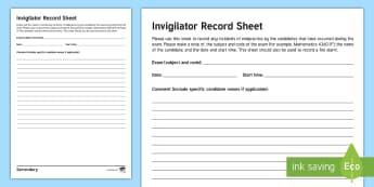 Exam Invigilator Record - Exam, Invigilator, exams, JCQ, malpractice 