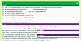 Report Writing Bank of Statements KS4 Science Spreadsheet - teacher, Biology, Chemistry, Physics, aid, template, annual, 