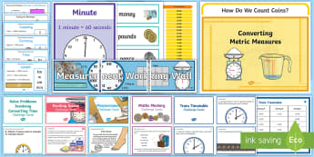 LKS2 Measurement Working Wall Display Pack - classroom display, maths display, length, weight, mass, time, area, perimeter, problem solving, conv