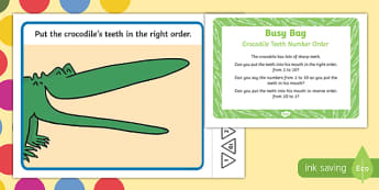 Crocodile Teeth Number Order Busy Bag Prompt Card and Resource Pack to Support Teaching on The Enormous Crocodile