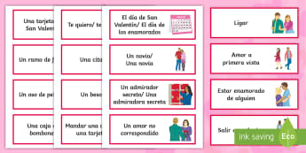 Valentine's Day Word Cards - Valentines Day, 14th February, word, cards, vocabulary, expressions, spanish, Español