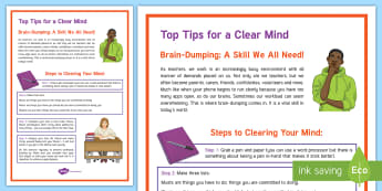 Secondary School Teacher 'Brain-Dumping' Top Tips  - KS3/4 Pastoral Support Material, brain, dumping, tips, teacher, stress, lists, clear