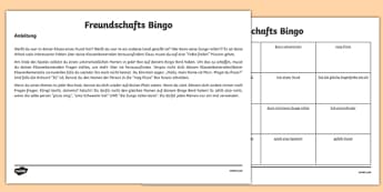 Back To School New Class Friendship Bingo Activity German-English