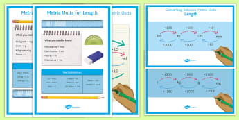 Metric Units Display Pack - Equivalence, conversions, metres, centimetres, kilometres, grams, kilograms, litres, millilitres