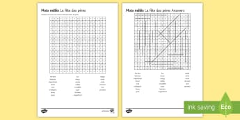 Father's Day Differentiated Word Search French - KS3 French Father's Day fête pères, wordsearch, differentiated, vocabulary, fun, spelling, writin