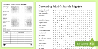 Britain's Seaside: Brighton Word Search  - Coasts, management, erosion, transportation, deposition, waves, tourism