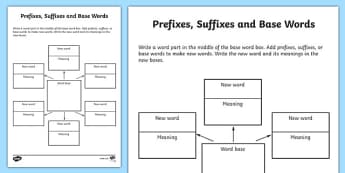 Word Study Graphic Organiser Worksheet - prefixes suffixes and base words, words worksheet, word study worksheet, word parts worksheet, prefixes and suffixes