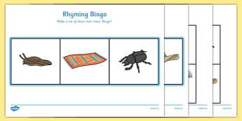 Rhyming Bingo Set - Rhyming strings, rhyme bingo,  rhyme, rhyme game, rhyme activity, literacy game, word game