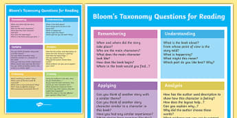 Bloom's Taxonomy Questions for Reading - blooms taxonomy, bloom's
