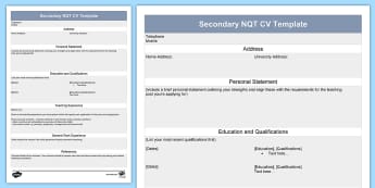 Secondary NQT CV Template - Secondary, NQT, CV, Template, Job, Interview