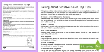 Discussing Sensitive Issues Top Tips - Terrorism, terrorist, Tips, Sensitive, Emotional 