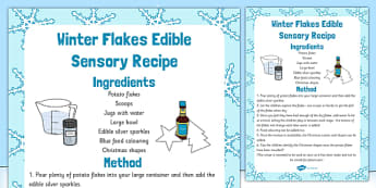 Winter Flakes Edible Sensory Recipe - winter flakes, edible, sensory, recipe, cook, food