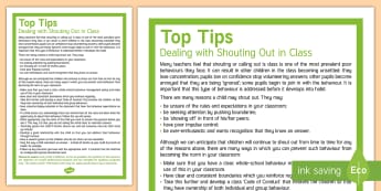 Shouting Out in Class Adult Guidance - disruption, low, level, tips, help, guide, suggestion