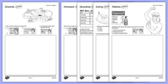 Budget at Home Money Problems Activity Sheet Pack GCSE Grades 1-3 - KS3, KS4, GCSE, Maths, Finance, Budget, Home, worksheet