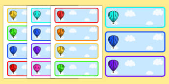 Editable Drawer - Peg - Name Labels (Plain Hot Air Balloons) - Hot Air balloon Label Templates, balloons, Resource Labels, Name Labels, Editable Labels, Drawer Labels, Coat Peg Labels, Peg Label, KS1 Labels, Foundation Labels, Foundation Stage Labels