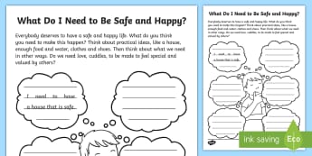 What Do I Need to Be Happy and Safe? Activity Sheet - PSHCE, emotions, family, rules, transitions, worksheet
