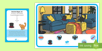 Rhyming 'at' Sound Can You Find...? Poster and Prompt Card Pack - Phase 1 Aspect 4: Rhythm and Rhyme, letters and sounds, phonics, rhymes, rhyming, phonics, -at, rhym