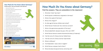How Much Do You Know about Germany? Activity Sheet - key, facts, general Knowledge, Fun, facts,German