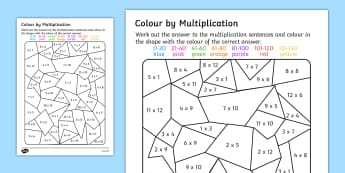 Colour by Multiplication to 12x12 Activity Worksheet - colour, multiplication, activity, worksheet